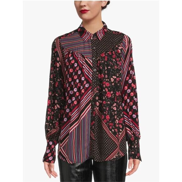 NWT $128 Free People Hazel Blouse in Black & Multi Size S - Picture 2 of 10